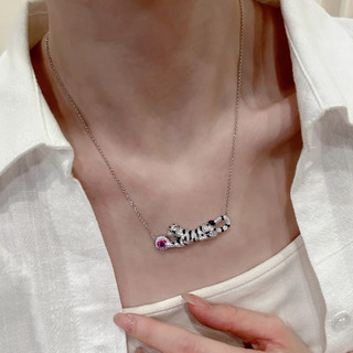 Châu Âu Mỹ ins Phong Cách Mới Đỏ Corundum Full Kim Cương Da Báo Xương Đòn Dây Xích Nữ