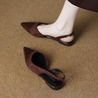 35-42 Dép sandal phẳng mũi nhọn cho phụ nữ với một dây đeo, kích thước lớn, cắt bên