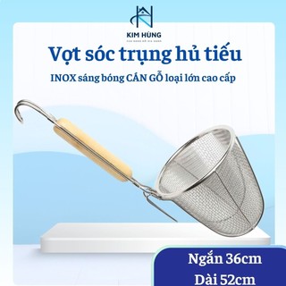 [Giá Xưởng] Vợt sóc trụng hủ tiếu INOX XỊN sáng bóng CÁN GỖ loại lớn cao cấp