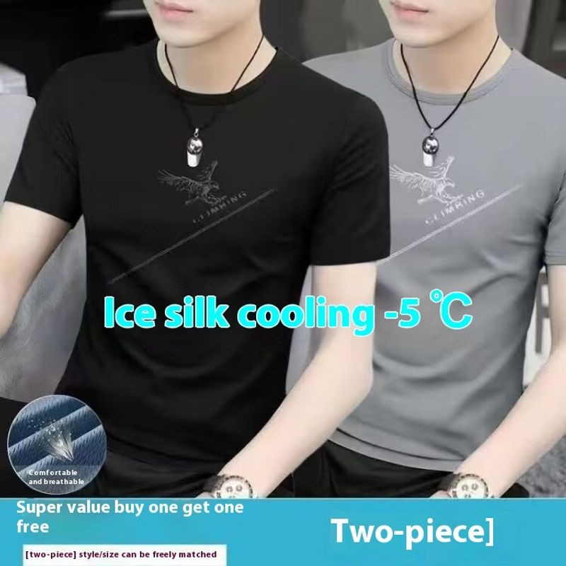 ThaliaWisp Ice Silk Làm Mát Áo Thun Nam Mùa Hè Mới Thời Trang Đại Bàng In Hình Tay Ngắn Thời Trang Phù Hợp Với Áo Thun Top