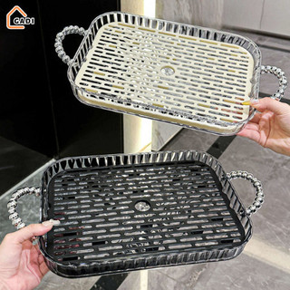 Khay úp ly cốc 2 lớp vân kim cương trong suốt nhựa Acrylic cứng cáp, Khay trà có tay cầm ngọc trai sang trọng