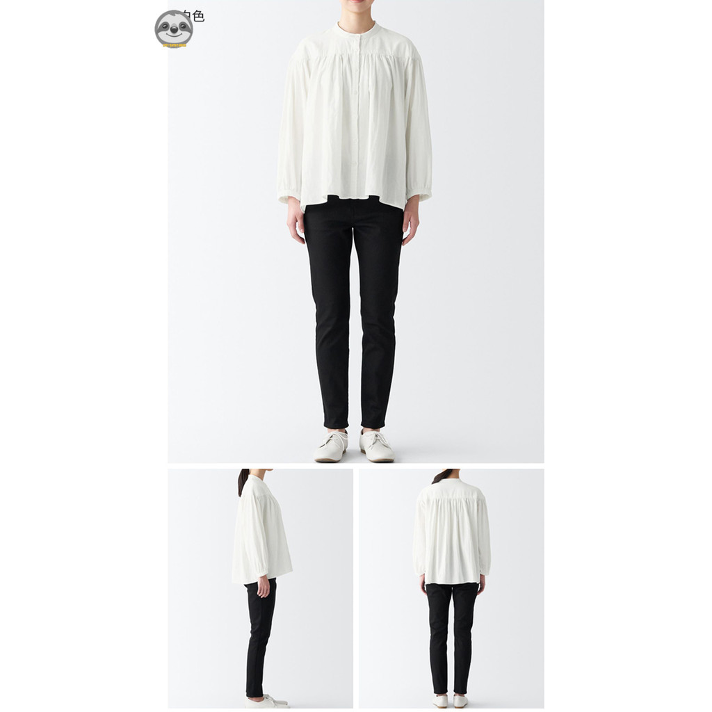Phong cách Nhật Bản Muji Style / Áo kiểu dây rút dài tay bằng sợi hai lớp dành cho nữ / dáng rộng mỏng hơn trông ngắn hơn