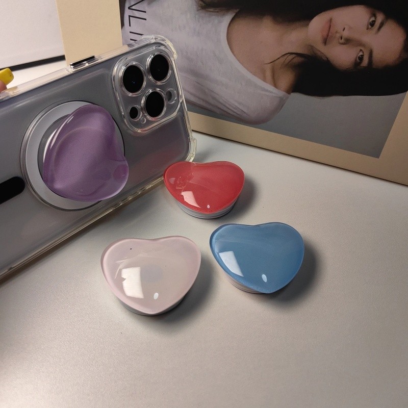 Hàn Quốc Dễ Thương Màu Trơn Trái Tim Tình Yêu Cho Magnetic Socket Điện Thoại Từ Griptok Grip Tok Đứng Cho IPhone 16 Vỏ Sạc Không Dây Giá Đỡ