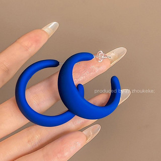 Màu xanh Phóng Đại Hình Học Bông Tai Lớn S925 Bạc Kim Klein Tươi Sáng Đơn Giản Niche Thiết Kế Phong Cách Mới Cao Cấp