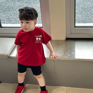 Áo thun ngắn tay mùa hè mới cho trẻ em, phong cách Hàn Quốc, cho bé trai và bé gái, in hình hoạt hình, áo đỏ rộng rãi thoải mái