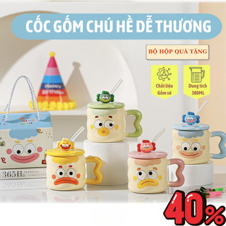 Cốc sứ Bunnies House 400ml có nắp chú hề, thiết kế dễ thương, hộp quà cao cấp