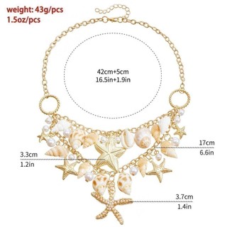Dây chuyền thắt lưng ASDFGER, Dây chuyền cơ thể giả sao biển, Hợp kim xà cừ thời trang Vỏ rỗng Liên kết eo cho nữ
