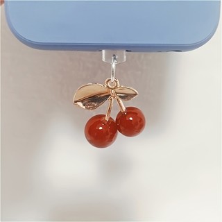 Điện thoại di động Cắm chống bụi Hợp kim tự làm Mặt dây chuyền anh đào màu đỏ Trang trí điện thoại di động
