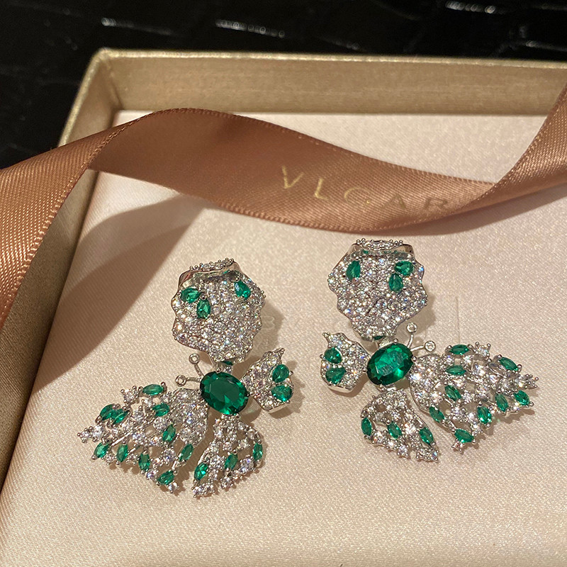 Phong Cách Mới Dài Zircon Hoa Ánh Sáng Bông Tai Tua Rua Sang Trọng