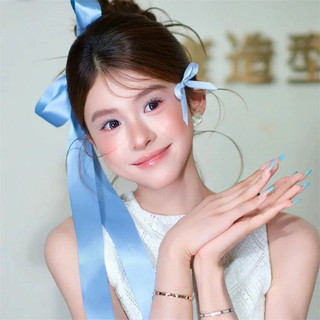 Khí chất phóng đại ngọt ngào và nữ tính, kẹp tóc nơ ba chiều màu xanh Hàn Quốc