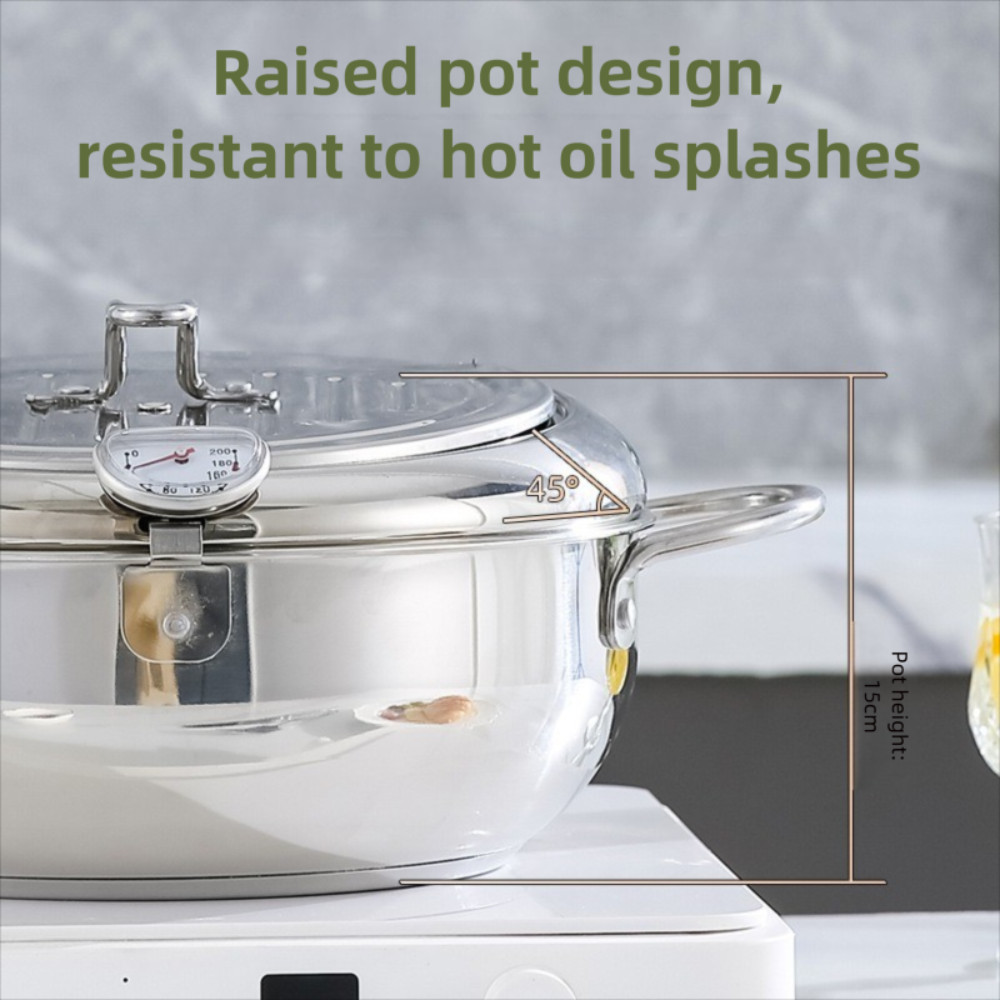 Nồi chiên sâu JiKK, có nắp nhiệt kế Tempura Fryer Pan, Thép không gỉ dày tiết kiệm dầu Nhật Bản Chảo chiên sâu Nhà bếp