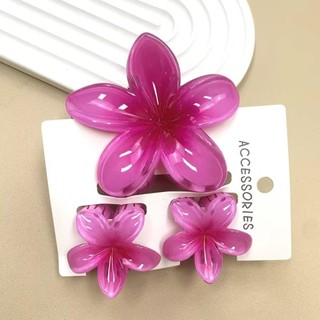 SMILE 3 Cái / bộ Vuốt Tóc, Kẹp Tóc Hoa Hawaii Gradient Acrylic, Kẹp Đuôi Ngựa Hoa Plumeria Nhiều Màu Sắc Đi Biển