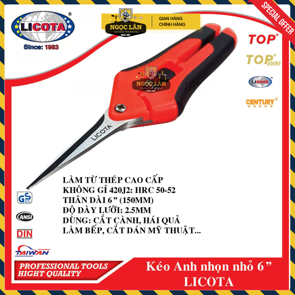 [Chính hãng] Kéo cắt cành Licota 6.5" 150mm kiểu Anh hàng Đài Loan cao cấp (giao màu ngẫu nhiên)