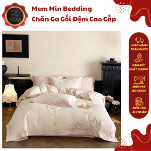 Bộ Chăn Ga Gối Chất Liệu Cao Cấp Mềm Mại Tone Màu Dịu Dàng Thêu Họa Tiết Hoa Tinh Xảo - MemMinbedding Luxury