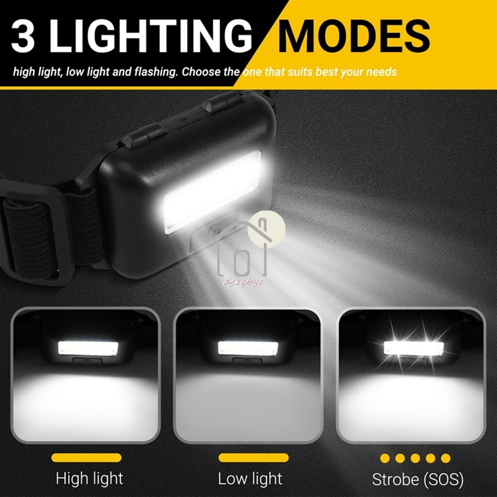 Cob Led Đầu Mini Đèn Pha 3 Chế Độ Chống Mưa Đèn Pin Đầu Cho Cắm Trại Ngoài Trời Câu Cá Màu Đen