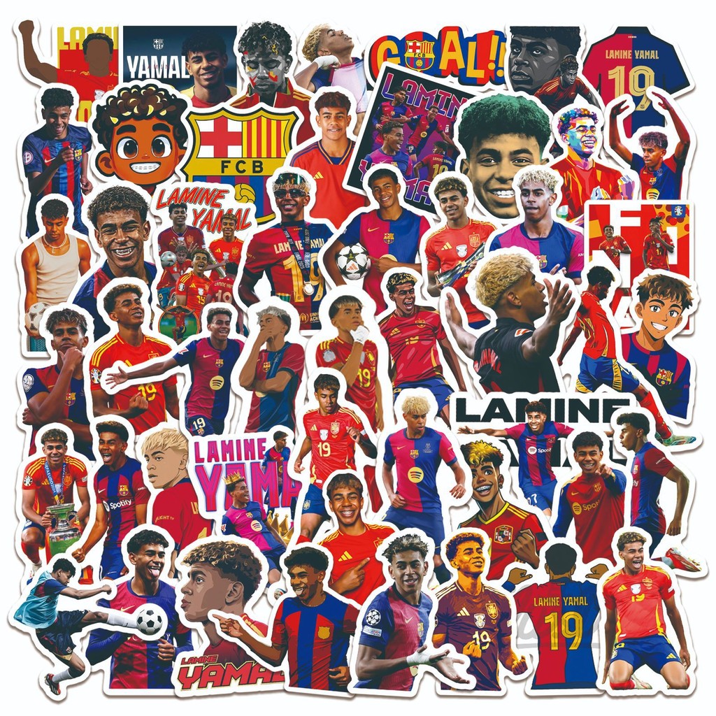 HK1 50 Cái / bộ FC Barcelona FCB Lamine Yamal bóng đá ngôi sao dán trang trí cho ô tô điện thoại di động KH1