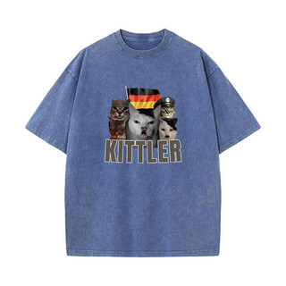 Kittler Mèo Ngộ nghĩnh Động Vật Meme Áo Cho Nam Nữ Rửa Vintage Thời Trang Thường Ngày Hài Hước Phong Cách Áo Thun Áo Thun Cotton Cổ Tròn Chất Lượng Cao