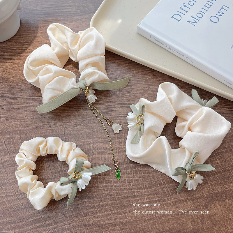 Dây buộc tóc Lily of the Valley, thun buộc tóc cao cấp, phụ kiện mùa thu đông, búi tóc lớn