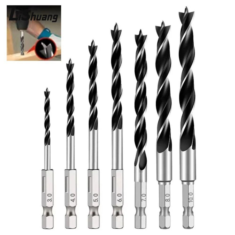 LISHUANG 5 Mũi khoan chế biến gỗ ba cánh, Mũi khoan chuôi lục giác 4 / 5 / 6 / 8 / 10mm 1 / 4 ", Mũi khoan xoắn ốc đa chức năng