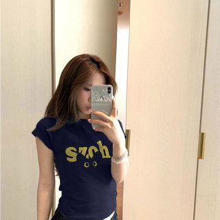 áo baby tee ôm body Xanh tím than mùa hè áo girl phố xinh style  áo phông nữ cotton 100% Eleclassm