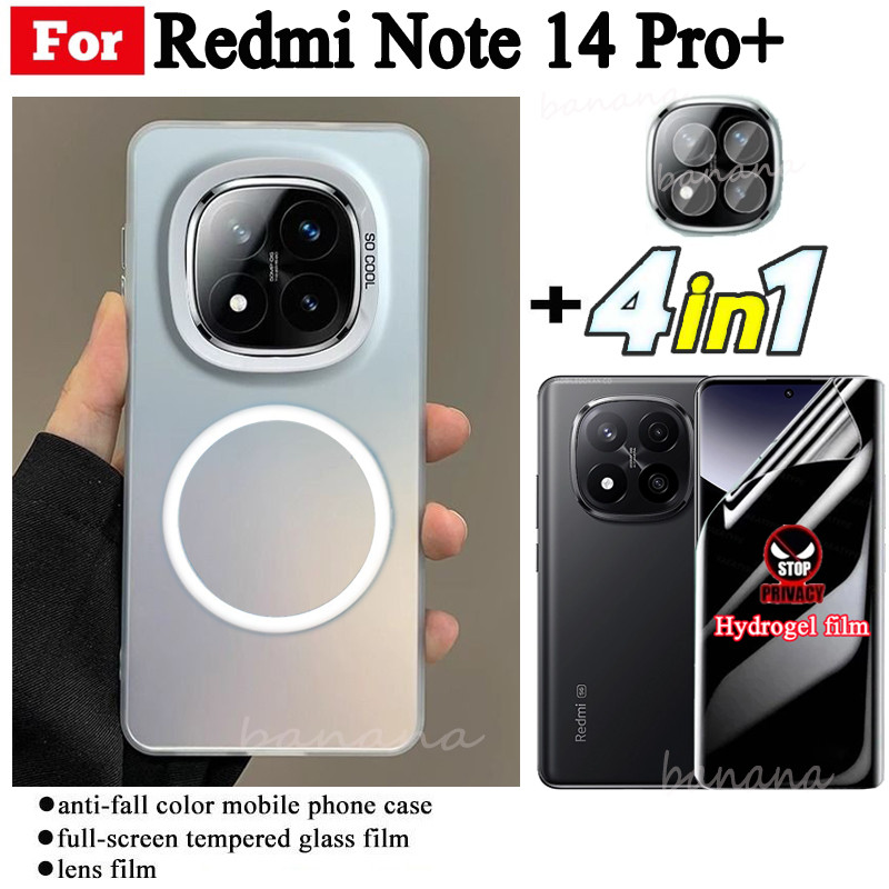 Ốp điện thoại chống sốc Redmi Note 14 Pro + có vòng sắt nam châm cho Redmi Note 14 Pro Note 14 Note 13 Phim mềm Hydrogel riêng tư + Phim ống kính máy ảnh