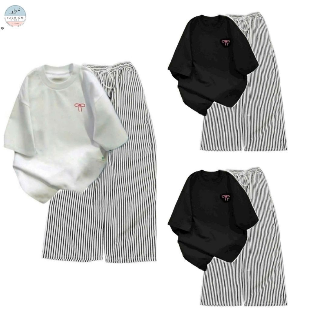 Sét Bộ Quần Đũi Xốp Vằn + mix áo phông form rộng tay lỡ - in nơ An Pha Ở Ngực-quanao94