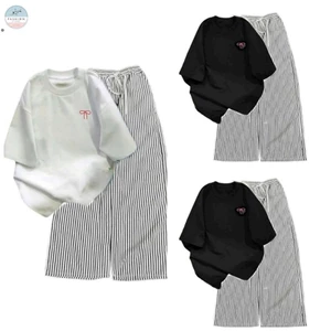 Sét Bộ Quần Đũi Xốp Vằn + mix áo phông form rộng tay lỡ - in nơ An Pha Ở Ngực-quanao94
