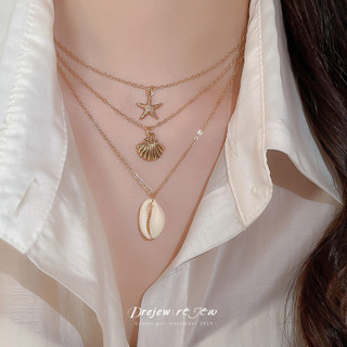DREJEW 3 chiếc vòng cổ mặt dây chuyền ốc sên vỏ kim loại phiên bản Hàn Quốc, dây chuyền xương đòn phong cách kỳ nghỉ hè, phụ kiện đi lại thời trang và đa năng