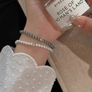 Vòng Tay Ngọc Trai Kẻ Sọc Zircon Đính Hạt 4mm Cổ Điển Swaro Ngọc Trai Xám Dây Đàn Hồi Mỏng Tinh Tế Đa Năng