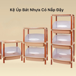 Kệ đựng chén bát nhiều tầng có nắp đậy, Kệ nhựa PP an toàn sử dụng trong gia đình