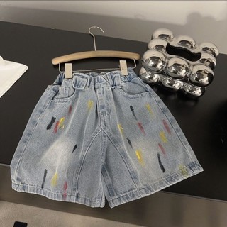 Mùa hè Cotton Nguyên Chất Bé Trai Bé Gái Phiên Bản Hàn Quốc Phù Hợp Với Trẻ Em Nhỏ Áo Thun Tay Ngắn Cho Bé + Quần Short Denim Thường Ngày Bộ Đồ Hai Mảnh