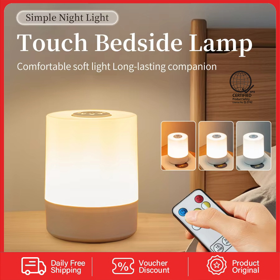 Đèn ngủ cảm ứng LED Đèn bàn sạc USB có công tắc điều khiển từ xa 3 màu có thể điều chỉnh độ sáng Đèn ngủ đầu giường Trang trí phòng ngủ