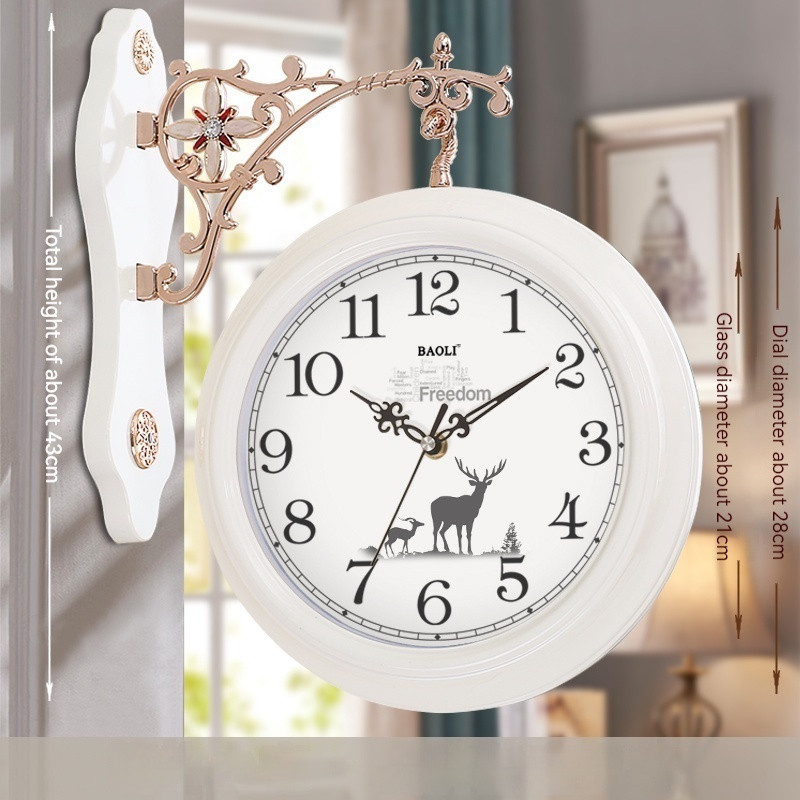 Đồng hồ treo tường hai mặt tinh tế, im lặng với sự quyến rũ của Châu Âu