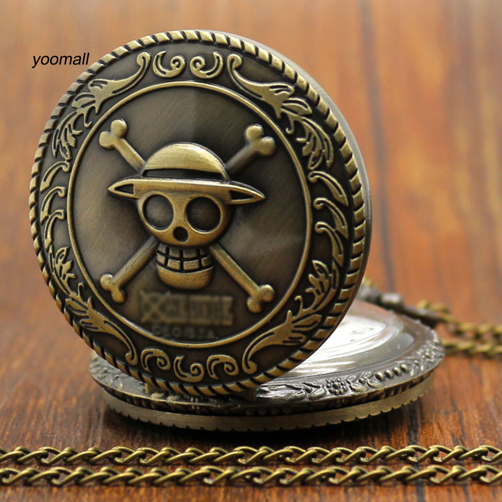 YO / Unisex Vintage Đồng Cướp Biển Đầu Lâu Họa Tiết Thạch Anh Bỏ Túi Đồng Hồ Mặt Dây Chuyền Vòng Cổ
