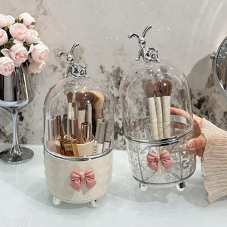 Hộp đựng mỹ phẩm vân kim cương MAISON xoay 360 có nắp chống bụi, Hộp đựng cọ trang điểm trong suốt cao cấp