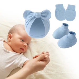 Treeling Cotton Mềm Mũ Nơ Trẻ Sơ Sinh Có Găng Tay Phù Hợp Và Nắp Chân Chống Trầy Xước