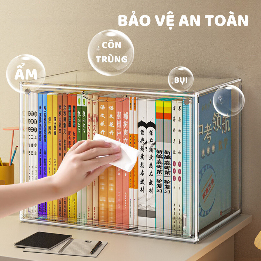 Hộp Đựng Sách Để Bàn Chống Bụi Cỡ Lớn Có Nắp Đậy Tiện Lợi, Hộp Đựng Đồ Trong Suốt Decor DINOHOME