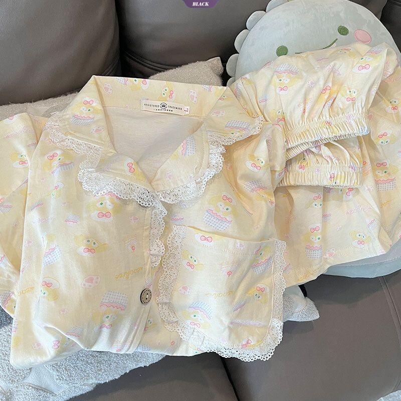 Màu xám Hoạt Hình Dễ Thương Mickey Áo Cardigan Tay Ngắn Bộ Đồ Ngủ Nữ Sinh Mùa Hè Quần Short Ký Túc Xá Homewear Suit [BL]