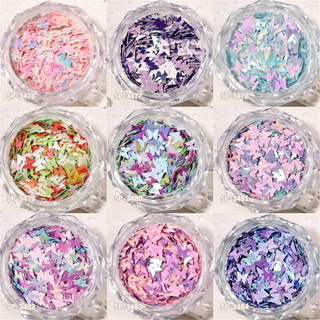 Trang trí móng nghệ thuật bướm sequin, màu sắc macaron, dụng cụ cho tiệm làm móng