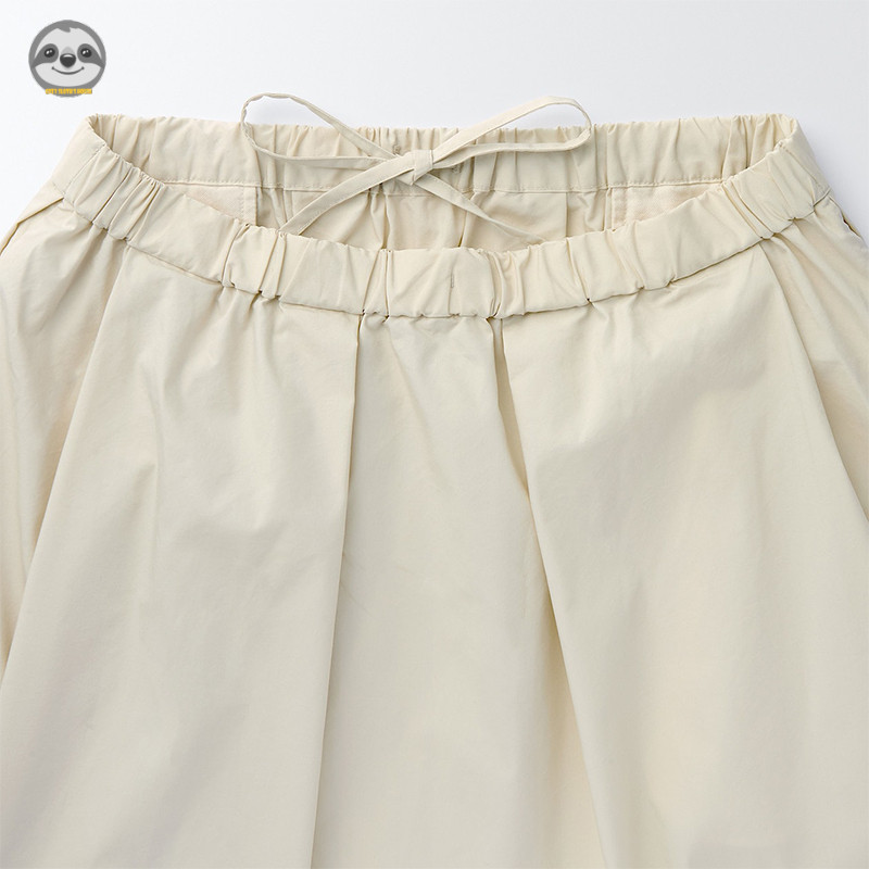 Phong cách Nhật Bản Phong cách Muji / Váy xếp ly dây rút siêu nhỏ dệt màu trơn / Váy dài vừa vặn phong cách mỏng hơn