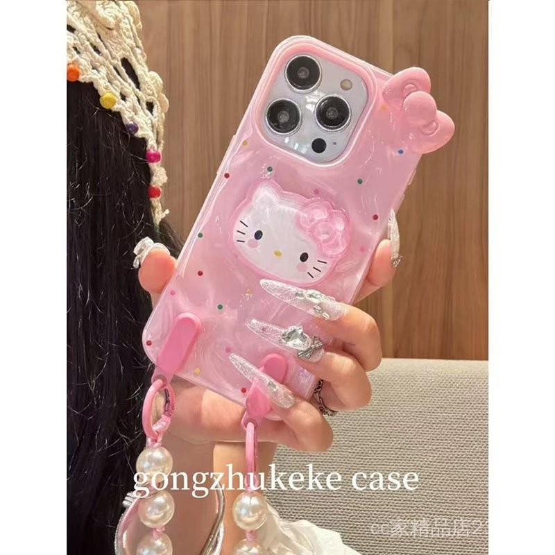 Ốp lưng họa tiết chấm bi KT Cat tương thích iPhone 16 Pro Max 15 mới 14 chống sốc 13/12/11