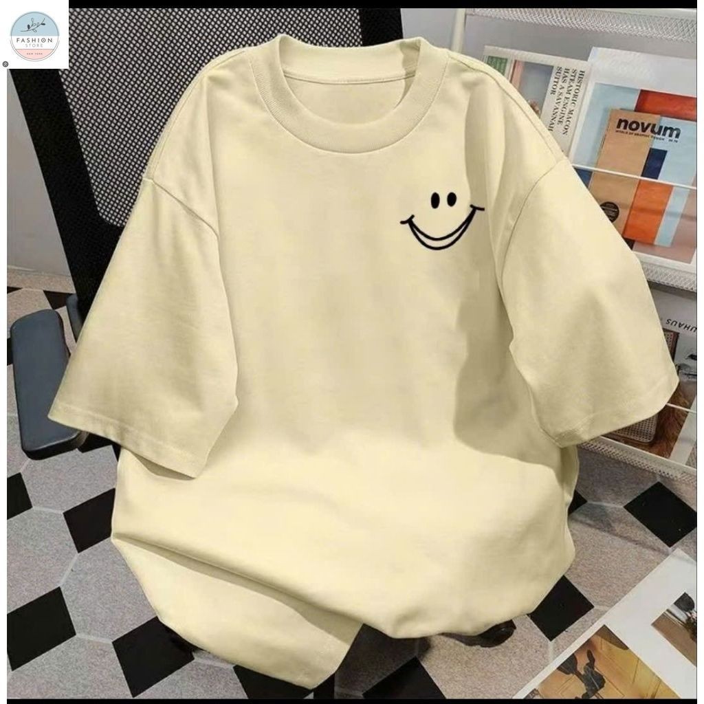 Áo Phông Form rộng tay lỡ  chất cotton su- mặt cười in ngực-QUẦN ÁO 94o