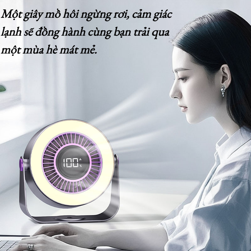 Quạt tốc độ cao để bàn 2 trong 1, quạt turbo có thể điều chỉnh, Màn Hình Số LED, Đèn Chiếu RGB