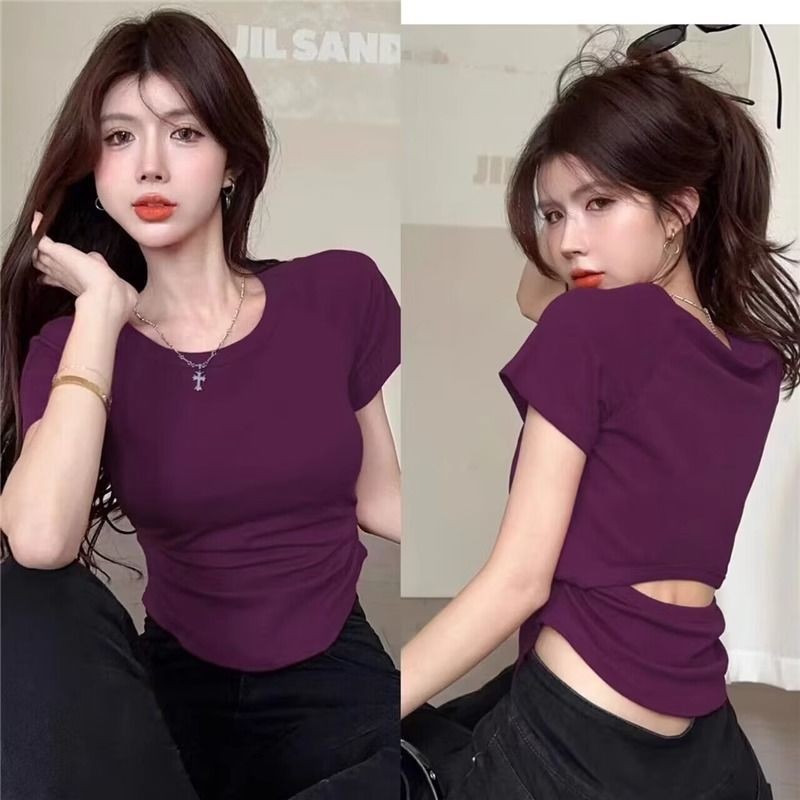 Áo thun ngắn tay cổ tròn thời trang mới mùa hè vừa vặn đơn giản phiên bản Hàn Quốc dành cho nữ