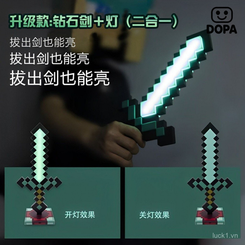 Mô hình kiếm kim cương Minecraft phát sáng, đèn ngủ MC, đồ chơi giảm căng thẳng, quà sinh nhật