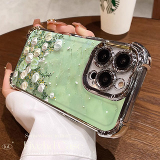 Ốp Lưng TPU Mềm Chống Sốc In Hoa Xanh Hàn Quốc Cho iPhone 16 11 12 13 14 15 16E Pro X XS Max XR 7 8 Plus SE