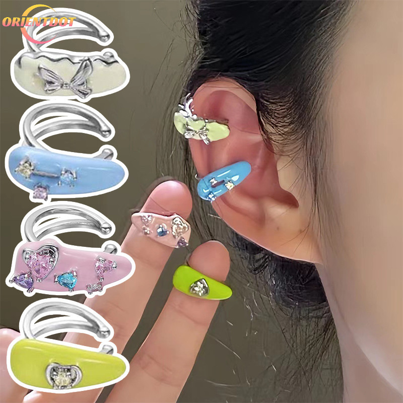 Bông tai tráng men nhiều màu sắc phong cách Hàn Quốc Y2K - Hợp kim hợp thời trang đa chức năng có thể điều chỉnh không xuyên thấu Kẹp xương tai