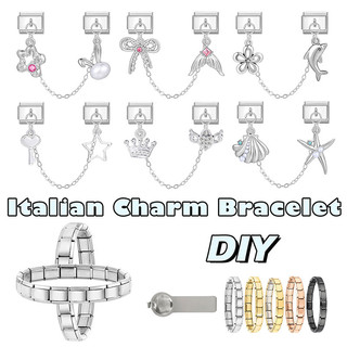 Kim Cương Vương Miện Mặt Dây Chuyền Màu Bạc Ý Quyến Rũ Liên Kết Phù Hợp With 9 Mm Thép Không Gỉ Vòng Tay Làm Trang Sức