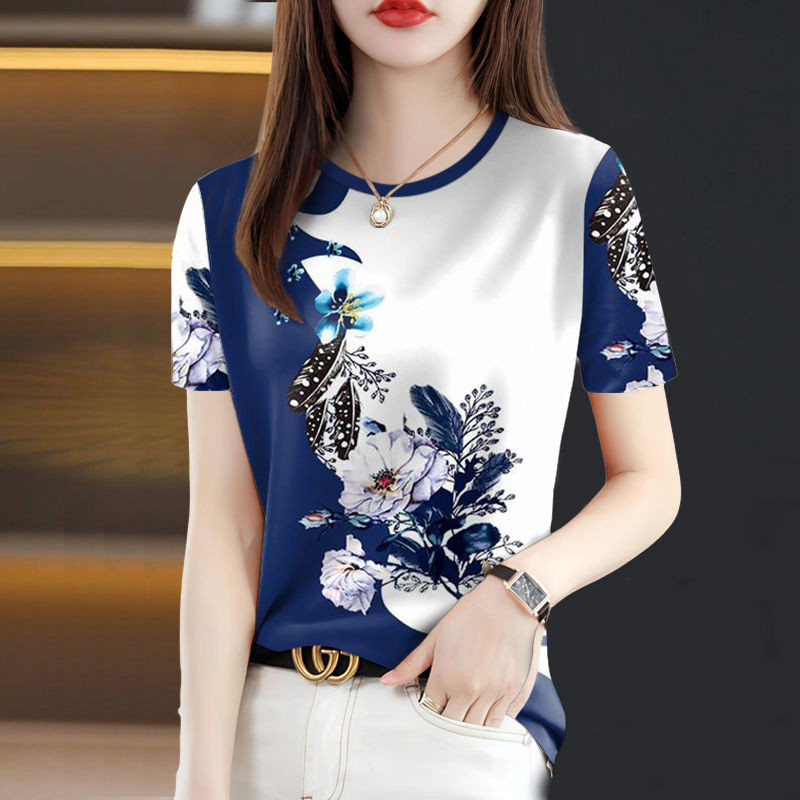 Mùa Hè 2025 Mới Phong Cách Trung Hoa Cổ Tròn Tay Ngắn Thời Trang Dáng Rộng Cho Nữ