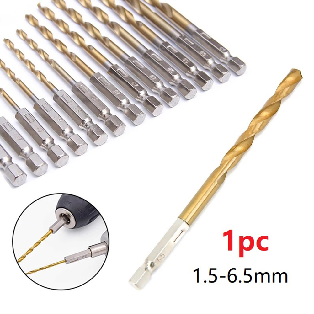 ✅1 Mũi khoan phủ titan bằng thép tốc độ cao HSS 1 / 4 Chuôi lục giác 1,5mm-6,5mm